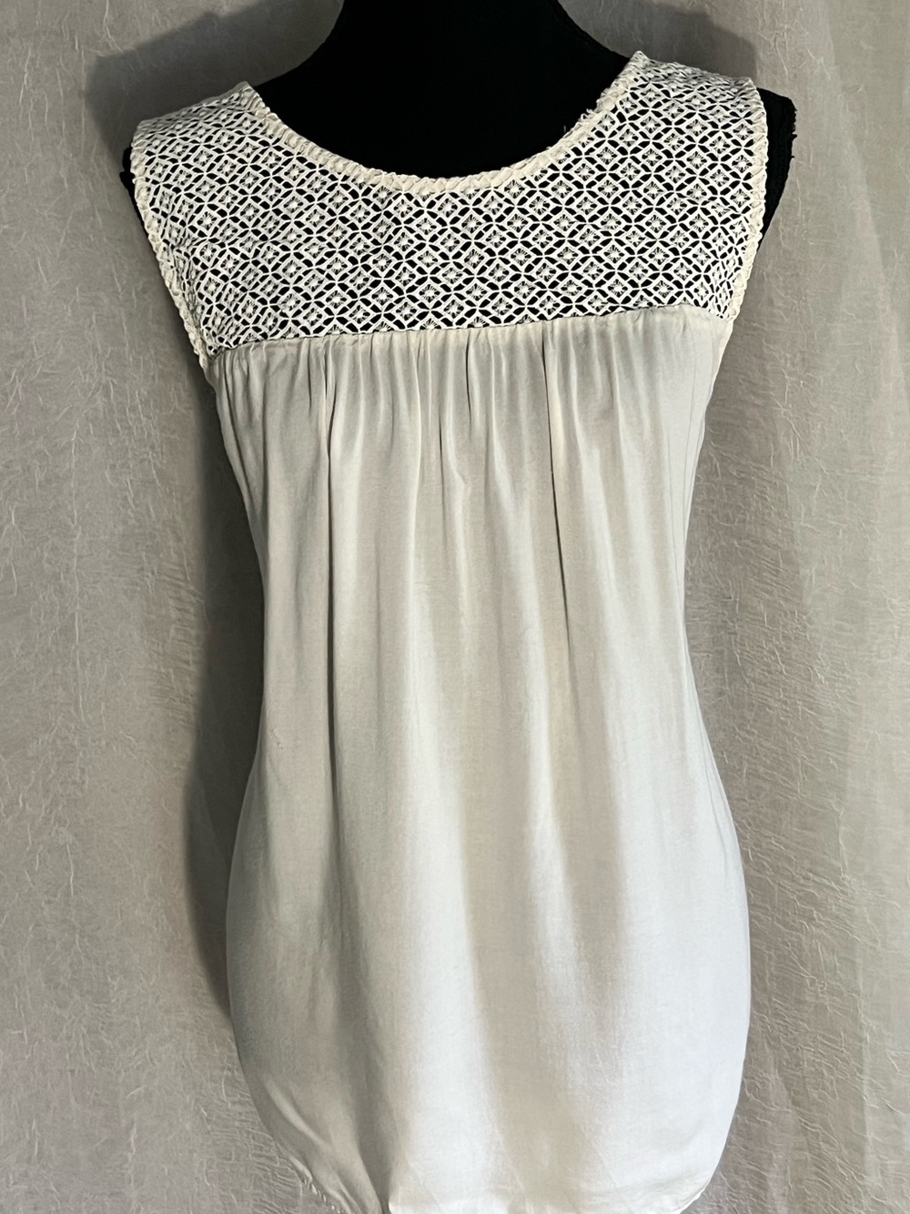 Women's White Crochet Yoke Sleeveless Top